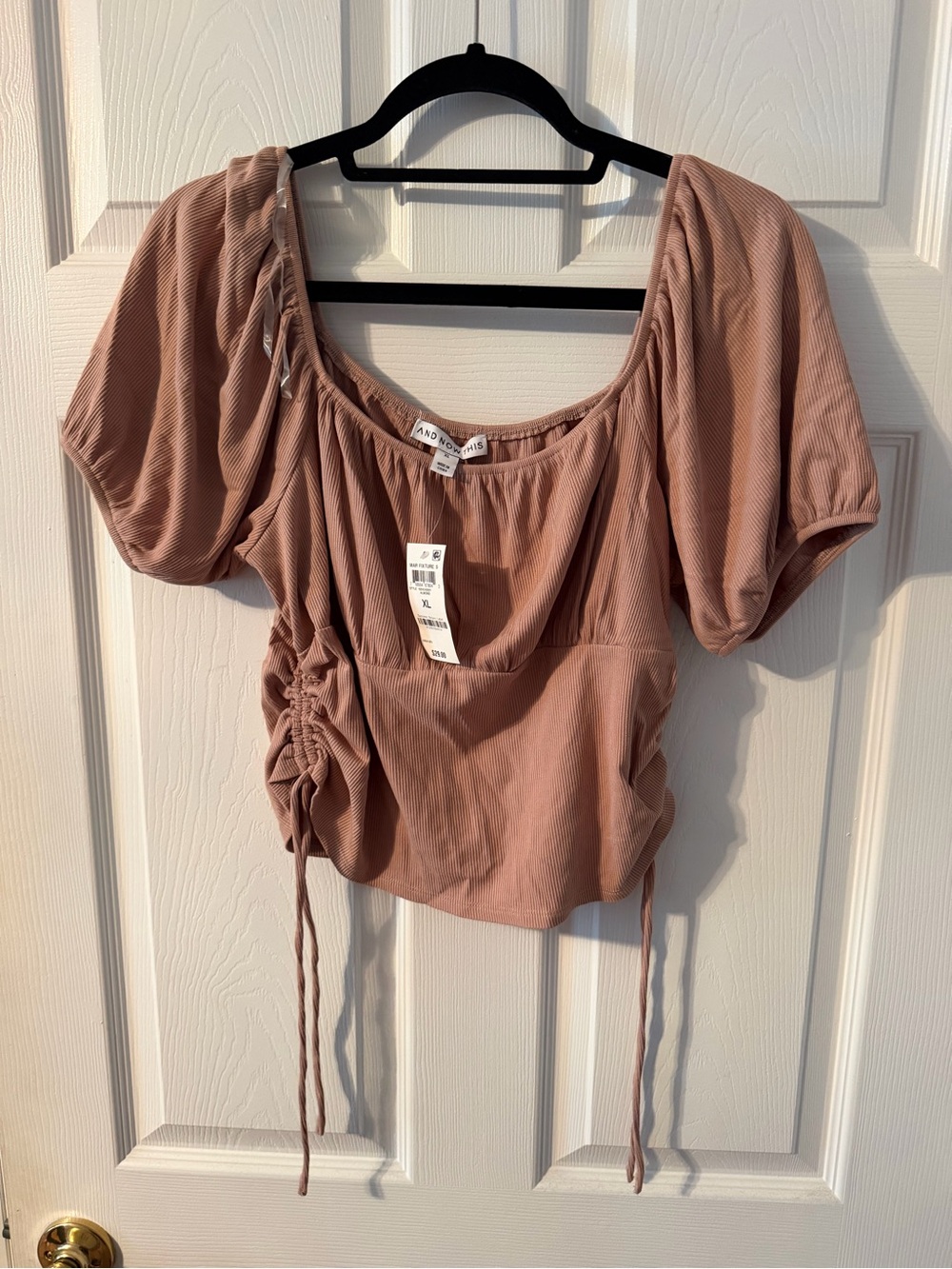 a new day Dusty Rose Puff Sleeve Ruched Crop Top
